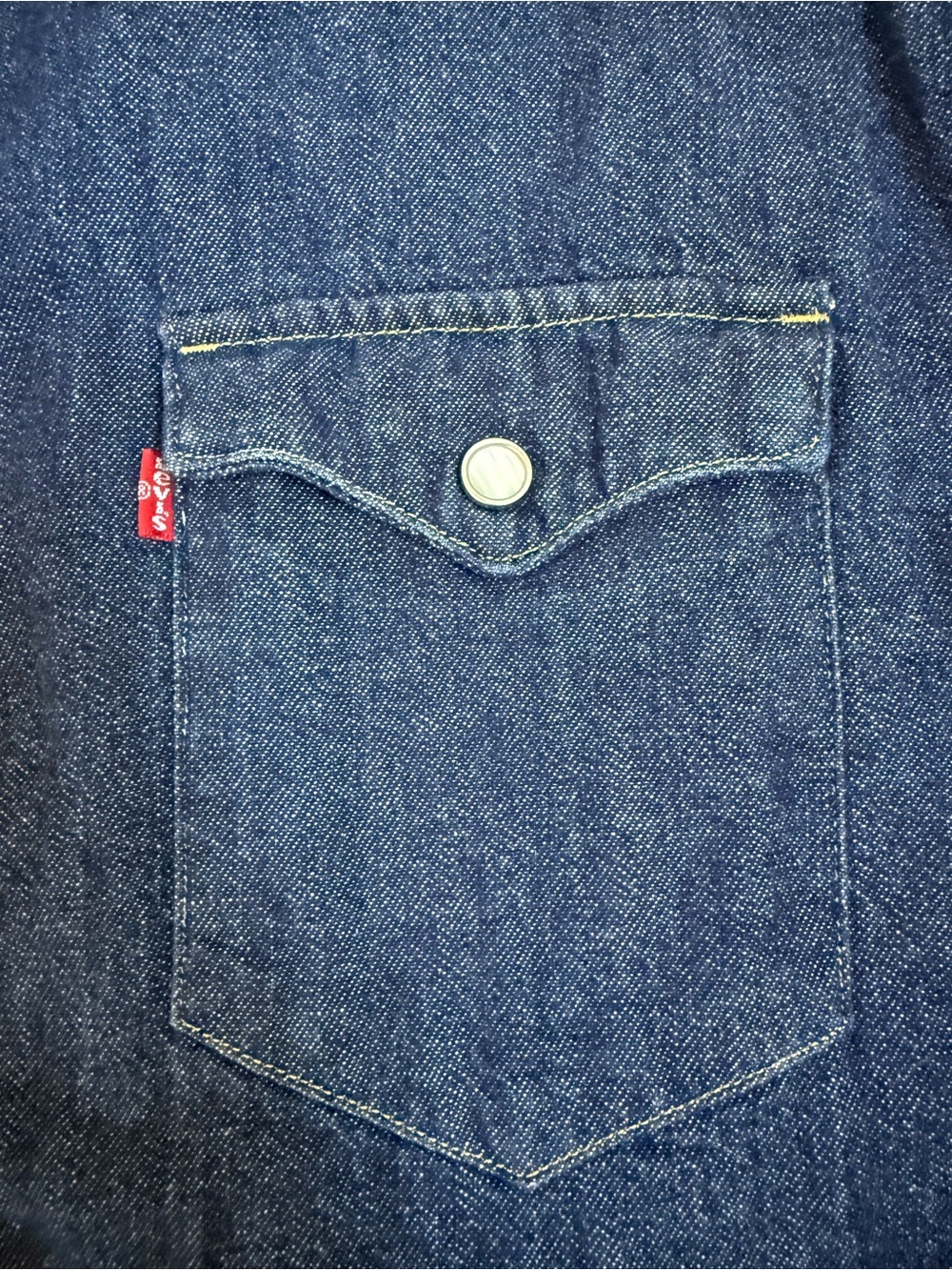 Levi's Barstow Western Denim Shirt Dark Blue Men's Large Pearl-Snap Button-Up - Picture 7 of 12